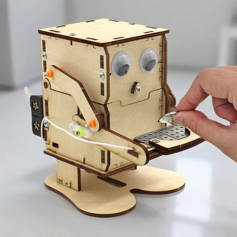 Science Project - Wooden Assemble DIY Robot Eating Coin